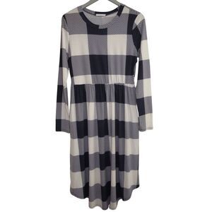Reborn‎ J Navy Plaid Midi Dress Sz Large